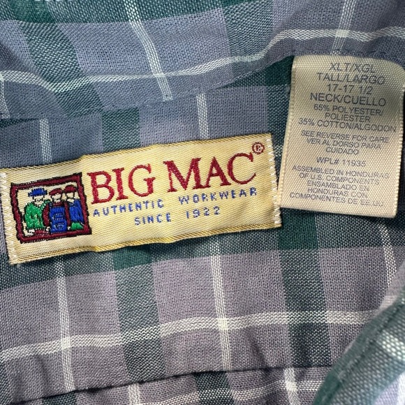 Vintage Big Mac Men's XLT Green Gray Plaid Workwear Shirt Rugged Utility USA 70s - Picture 4 of 14